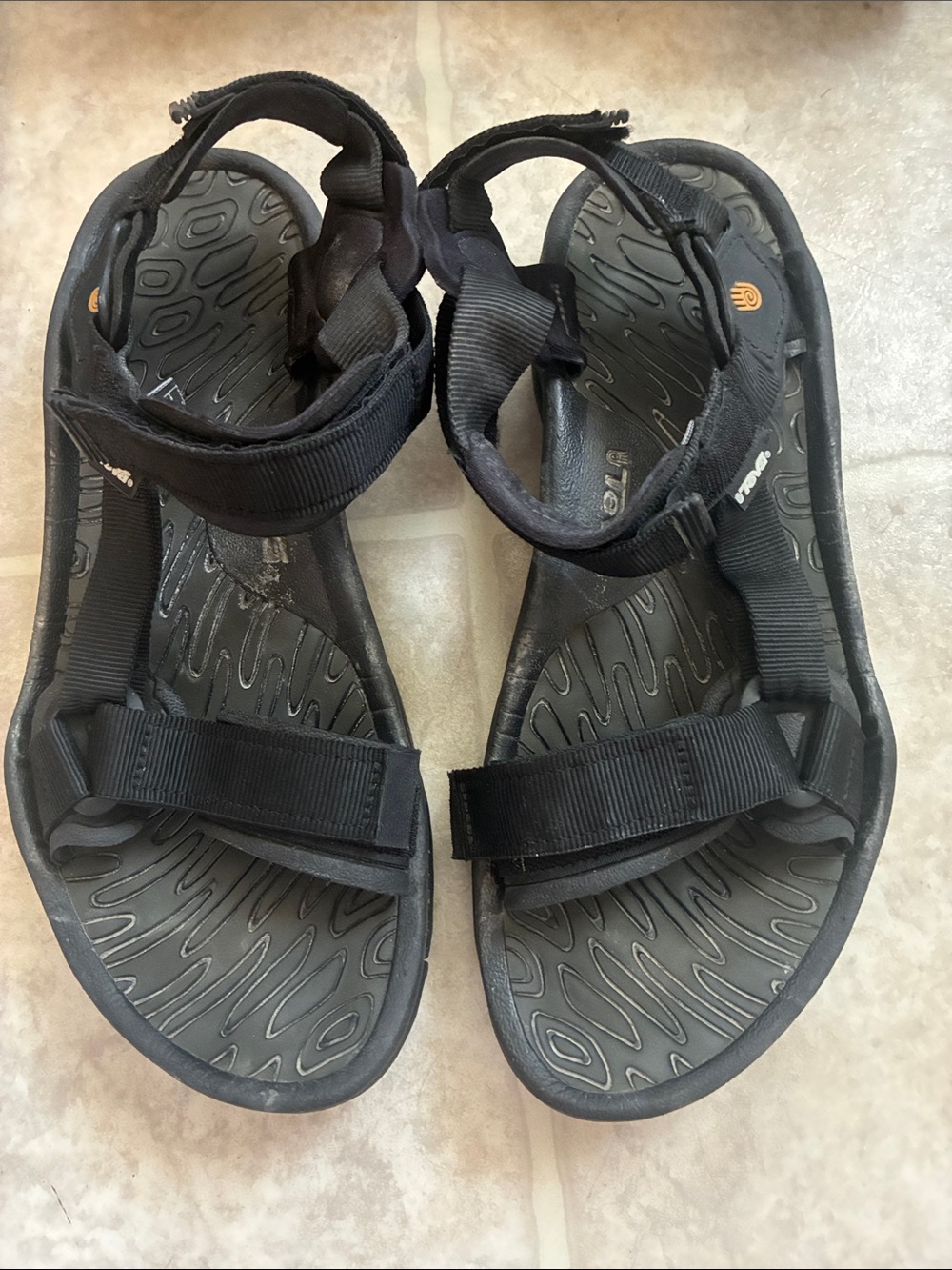 Teva Black Sandals with Orange Logo